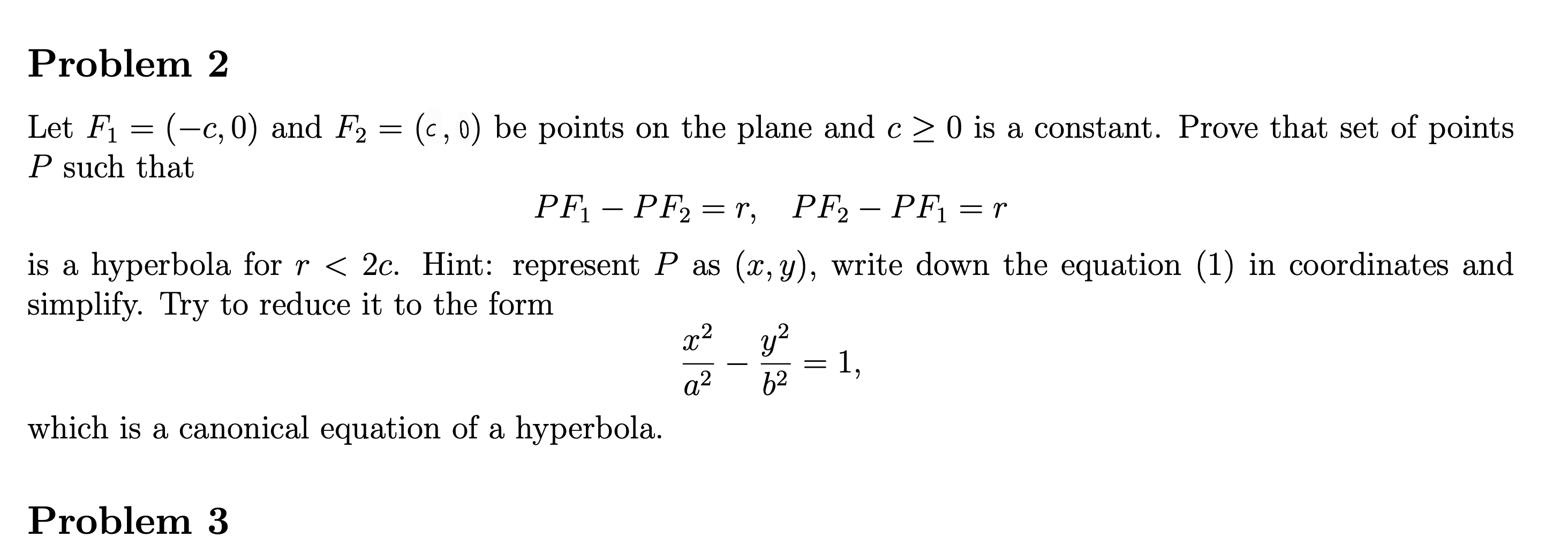 Solved Let F1=(−c,0) and F2=(c,0) be points on the plane and | Chegg.com