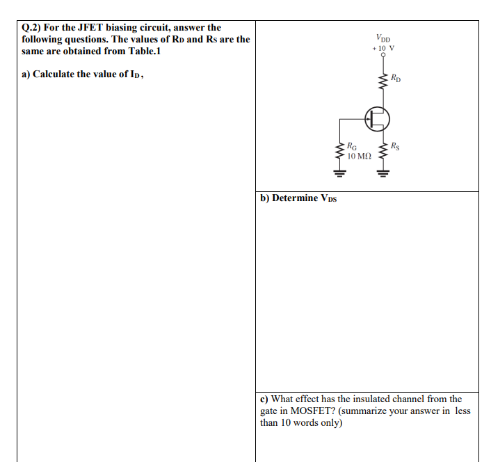 Solved Q.2) For the JFET biasing circuit, answer the | Chegg.com