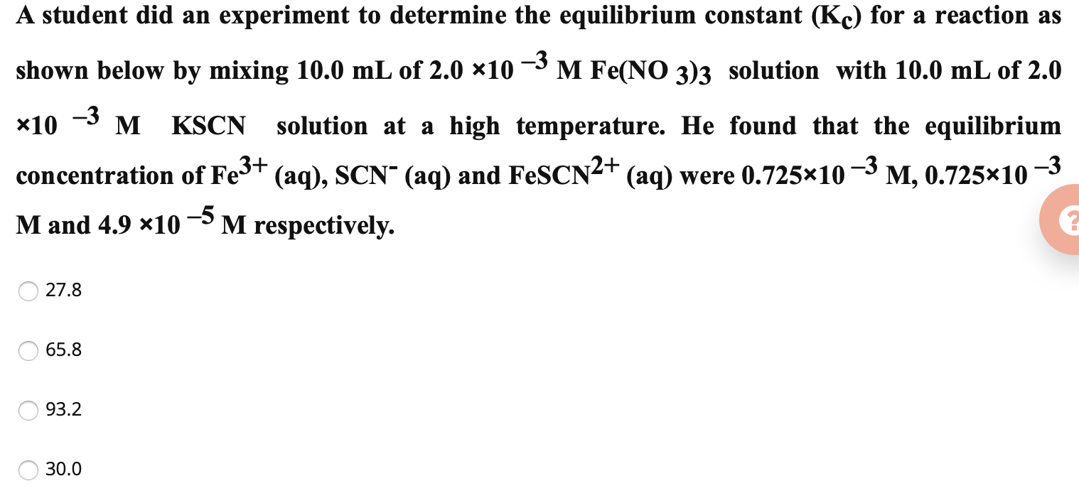 Solved A student did an experiment to determine the | Chegg.com