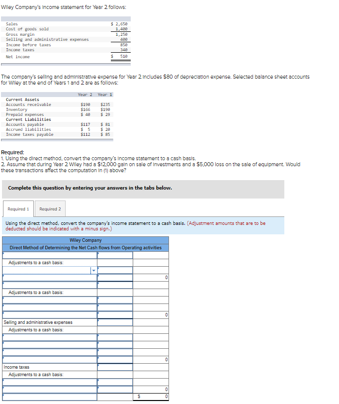 Solved Wiley Company's Income statement for Year 2 follows: | Chegg.com