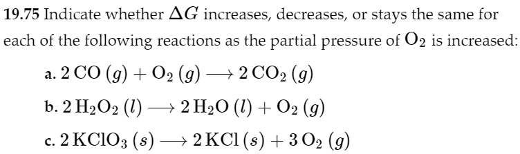 Solved 19.75 Indicate whether AG increases, decreases, or | Chegg.com