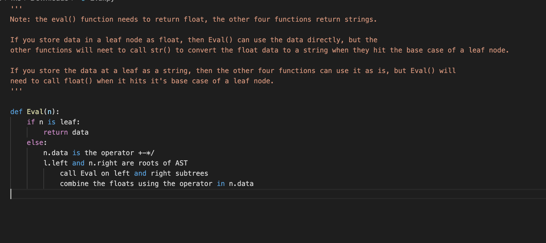 Note: the eval() function needs to return float, the | Chegg.com
