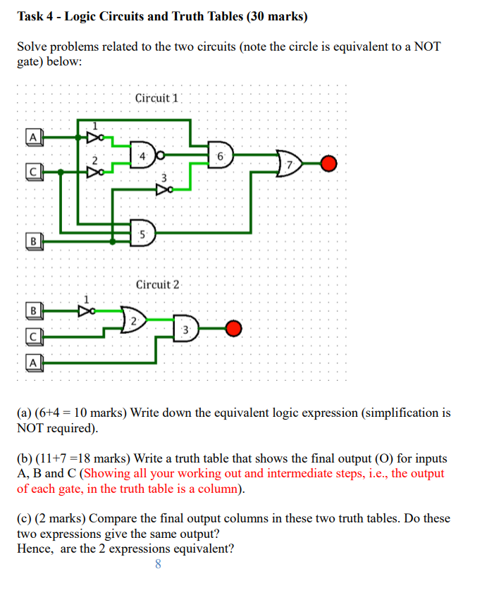 Solved Task 4 - Logic Circuits and Truth Tables (30 marks) | Chegg.com