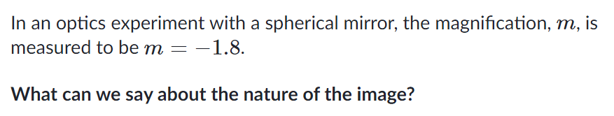 Solved In an optics experiment with a spherical mirror, the | Chegg.com