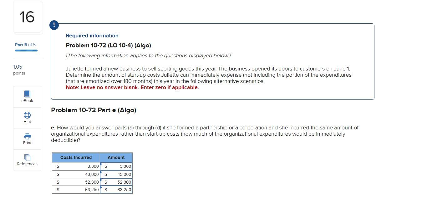 Required Information Problem 10-72 (LO 10-4) (Algo) | Chegg.com