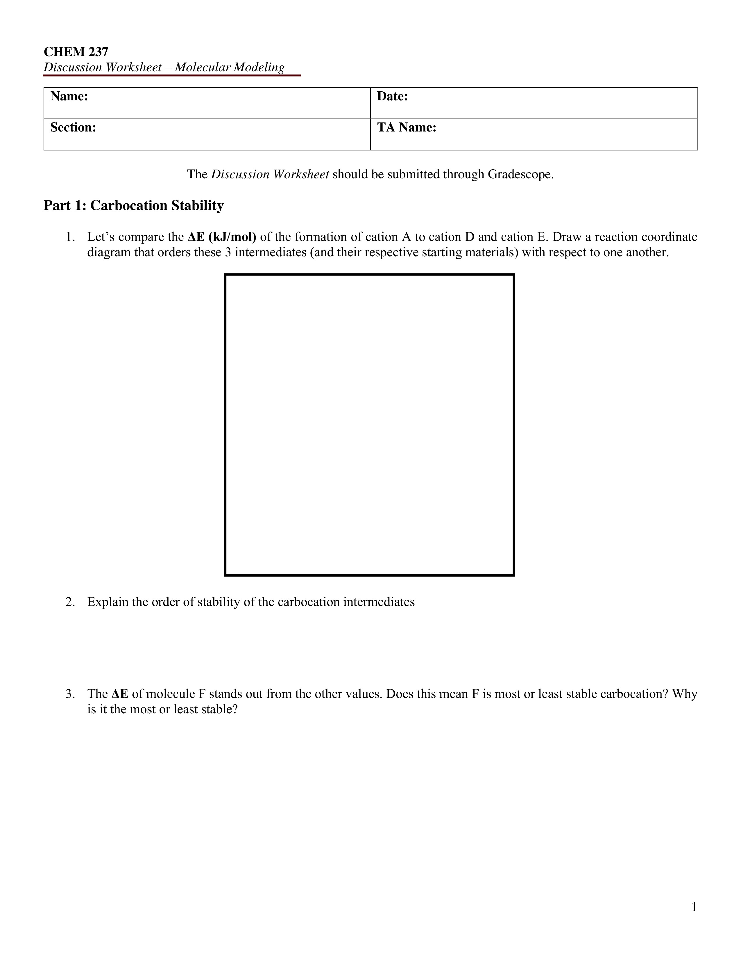 CHEM 237 Discussion Worksheet - Molecular Modeling | Chegg.com