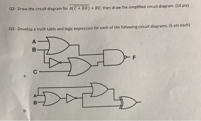 Solved Q2: Draw the circuit diagram for A(C+BD) + BE, then | Chegg.com