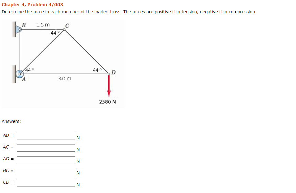 Solved Chapter 4, Problem 4/003 Determine the force in each | Chegg.com