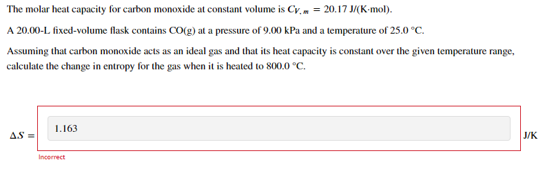 Solved The molar heat capacity for carbon monoxide at | Chegg.com