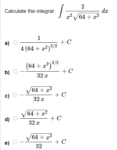 integral of sqrt 64 x 2 dx