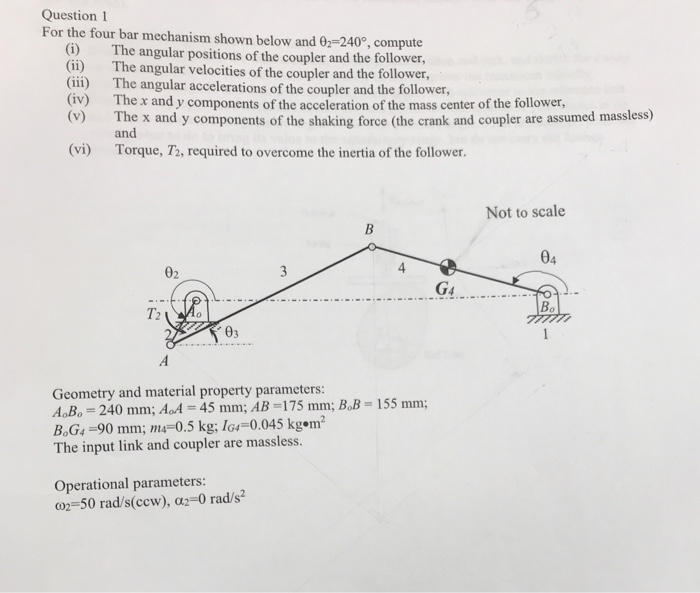 Solved Question 1 For the four bar mechanism shown below and | Chegg.com