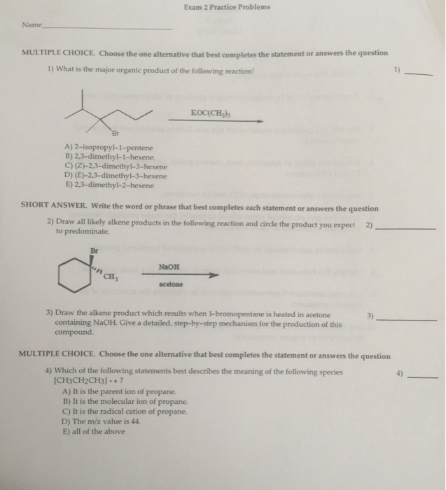 Solved Exam 2 Practice Problems Name Multiple Choice Choose Chegg
