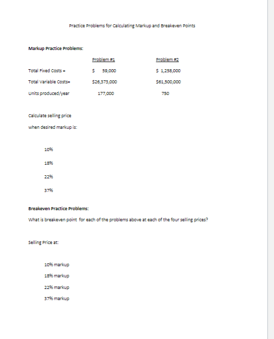 Solved Practice Problems for Calculating Markup and