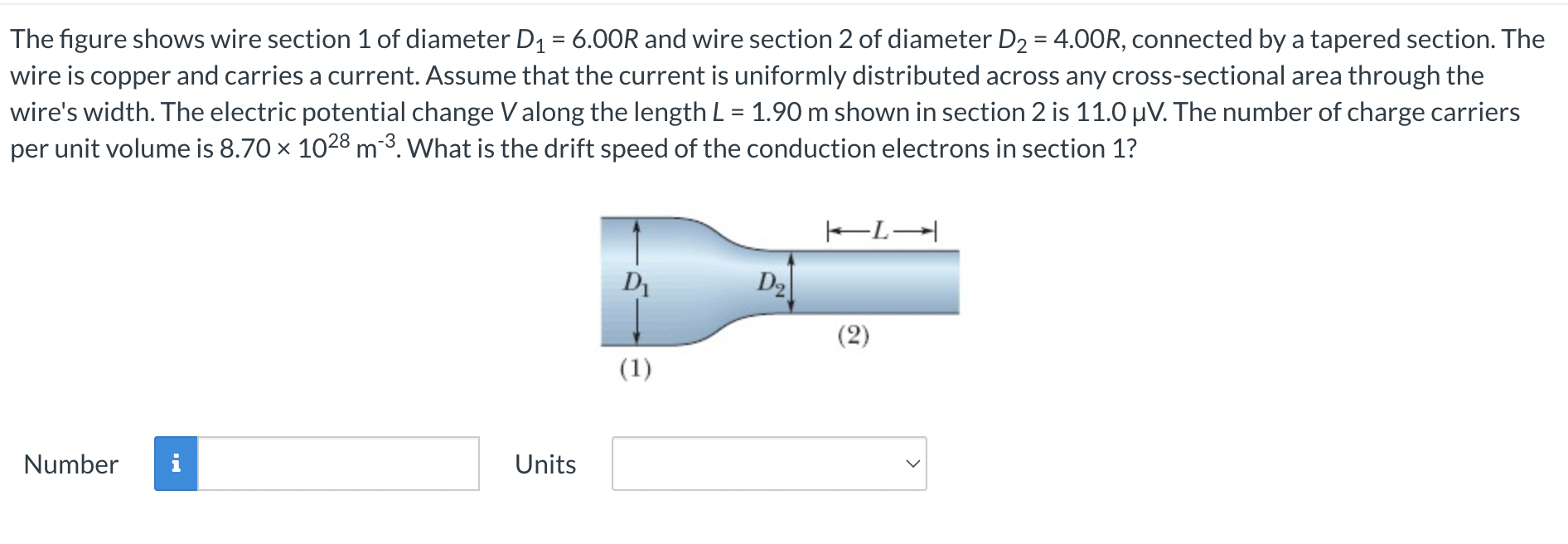 Solved he figure shows wire section 1 of diameter D1=6.00R | Chegg.com