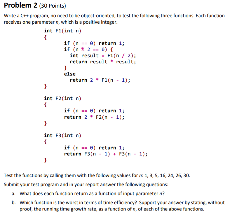 Solved Problem 2 (30 Points) Write a C++ program, no need to | Chegg.com