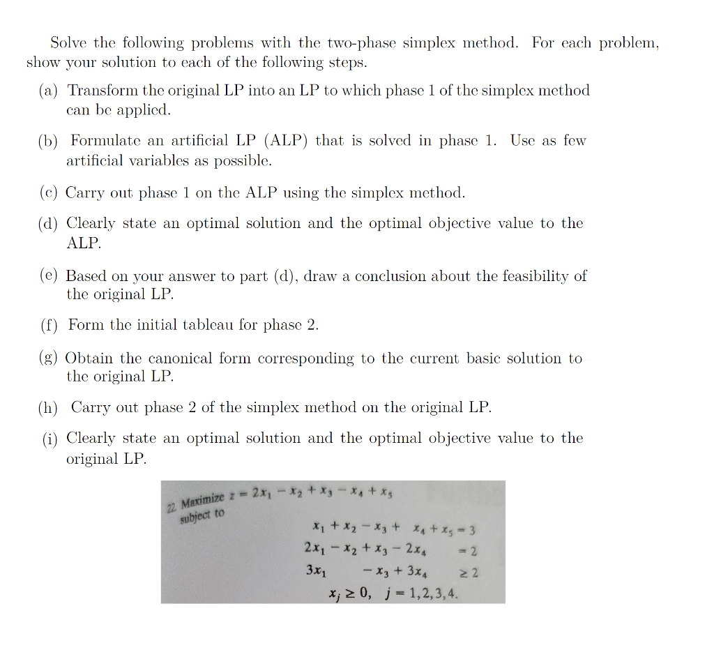 Solved Solve the following problems with the two-phase | Chegg.com