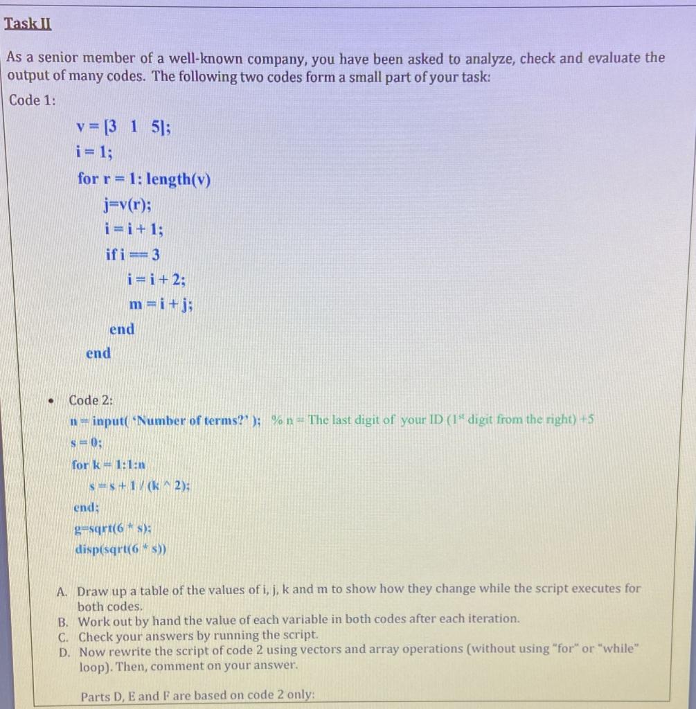 Solved E. In code 2; Assume that “n” could take any positive | Chegg.com