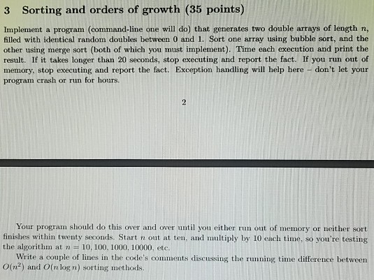 Solved 3 Sorting and orders of growth (35 points) Implement | Chegg.com