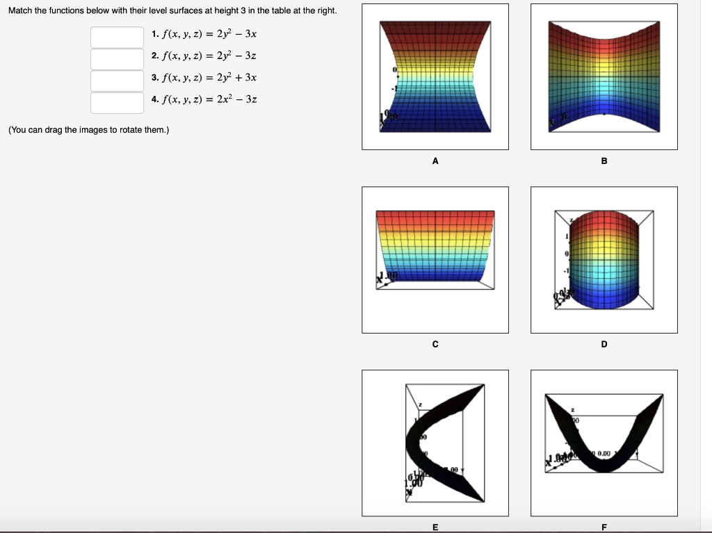 Solved Match the functions below with their level surfaces | Chegg.com
