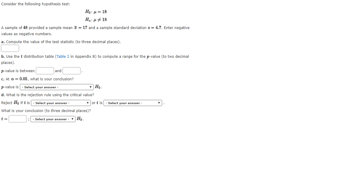 Solved Consider The Following Hypothesis Test Ho U 18 Ηα