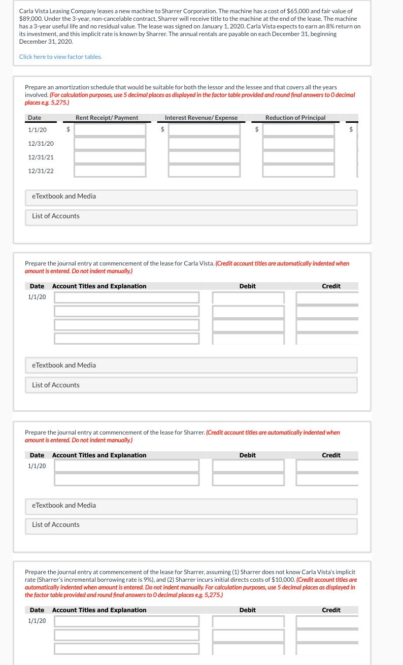 Solved Carla Vista Leasing Company leases a new machine to | Chegg.com