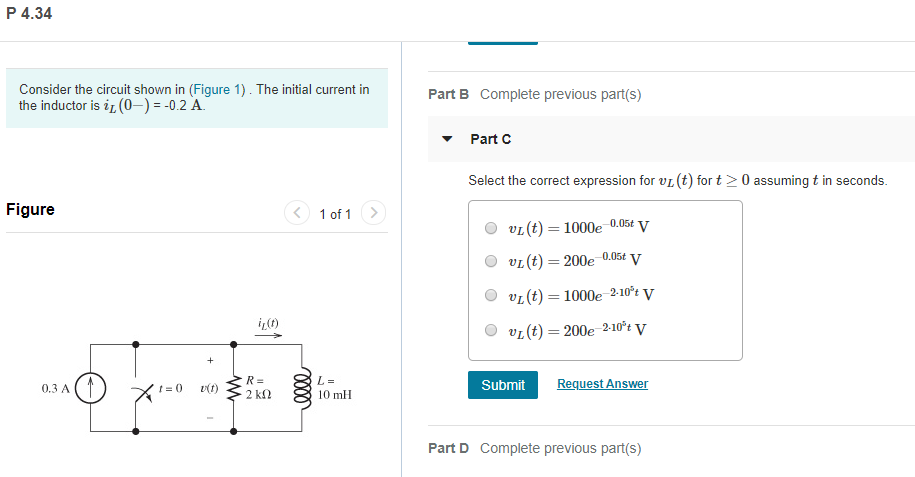 Solved P 4.34 Consider the circuit shown in (Figure 1). The | Chegg.com
