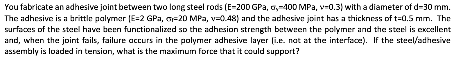 Solved You fabricate an adhesive joint between two long | Chegg.com