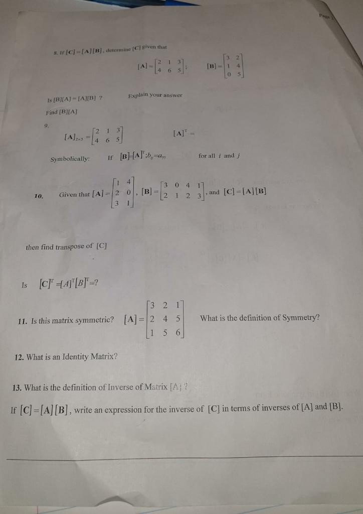 Solved 8. II [C]=∣A][B], determine [C]given that | Chegg.com