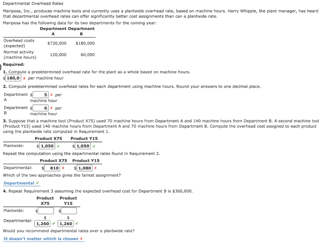 Solved Departmental Overhead Rates Mariposa, Inc., Produces 