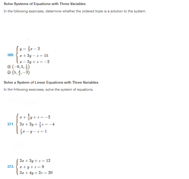 homework 6 systems with three variables answers