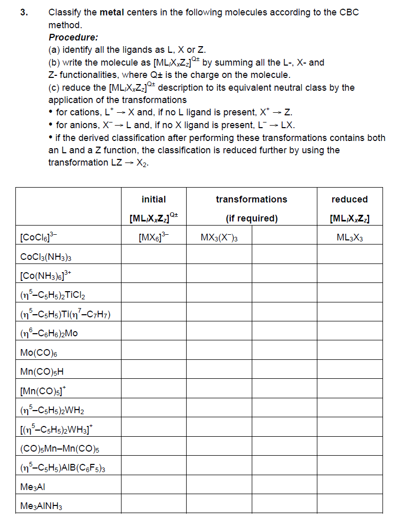 Solved 3. Classify the metal centers in the following | Chegg.com