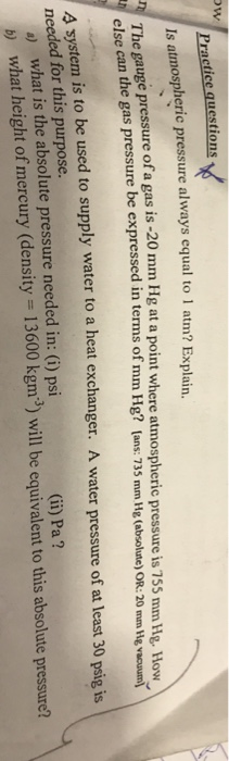 Solved Practice Questions Is Atmospheric Pressure Always 