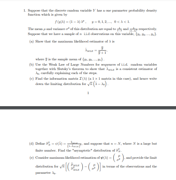 Solved 1. Suppose that the discrete random variable Y has a | Chegg.com
