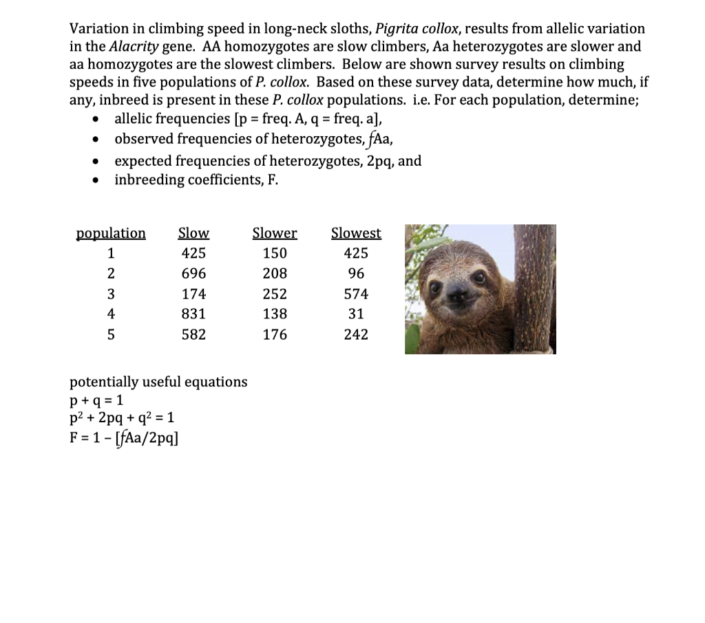 Solved Variation in climbing speed in long-neck sloths, | Chegg.com