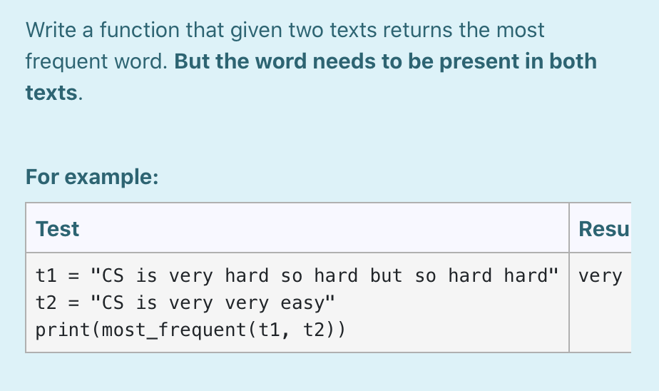 Solved Write a function that given two texts returns the | Chegg.com