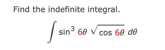 Find the indefinite integral. \[ \int \sin ^{3} 6 \theta \sqrt{\cos 6 \theta} d \theta \]