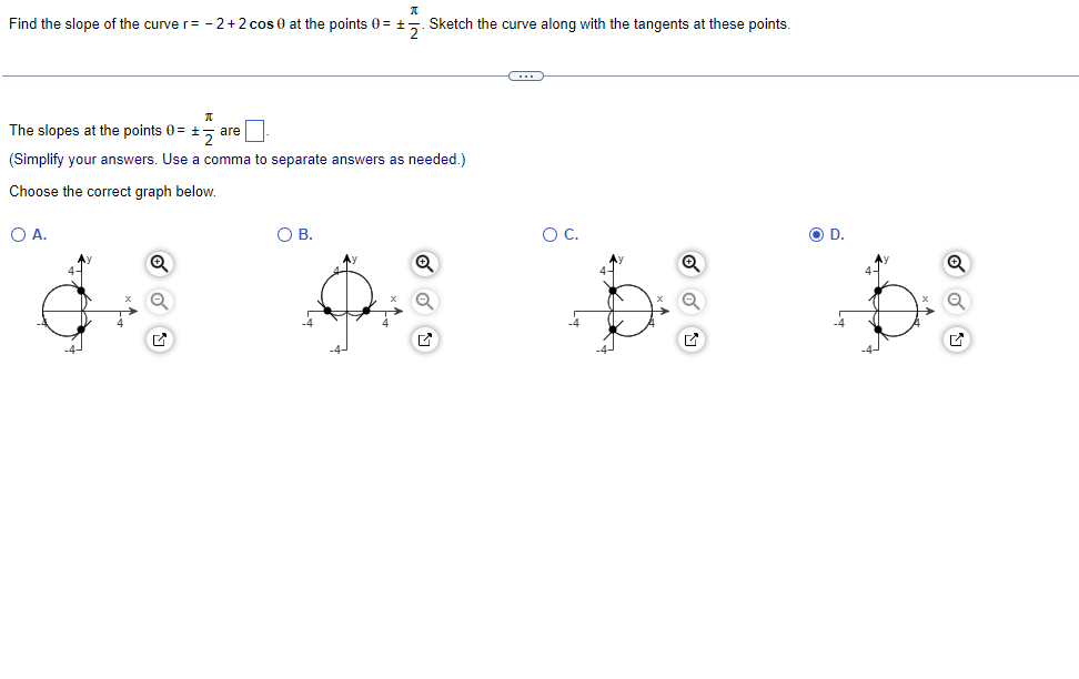 Solved Find the slope of the curve r=−2+2cosθ at the points | Chegg.com