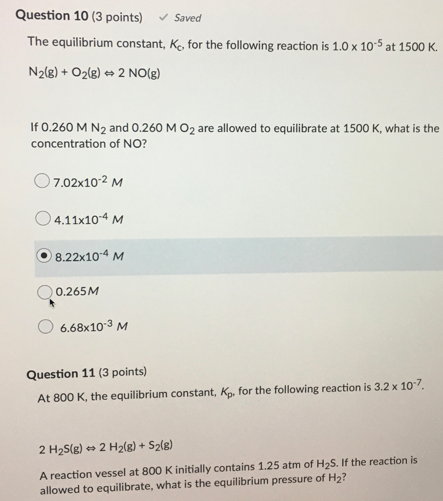 Solved Question 10 3 Points Saved The Equilibrium Con Chegg Com