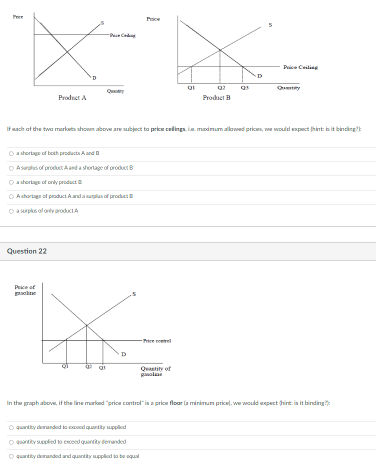 Solved Price Price -Price Ceiling Q2 Q3 Quantity Quantity | Chegg.com