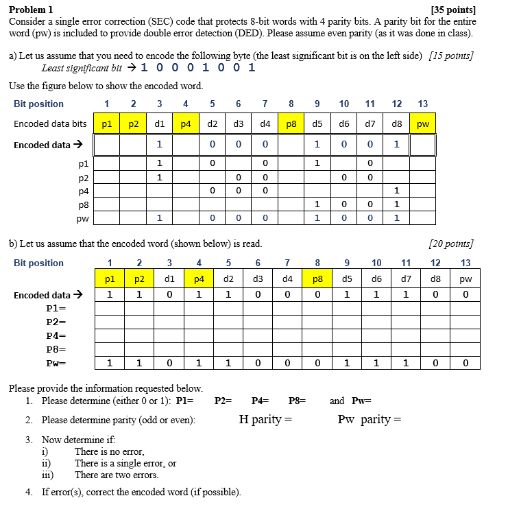 Problem 1 [35 points] Consider a single error | Chegg.com