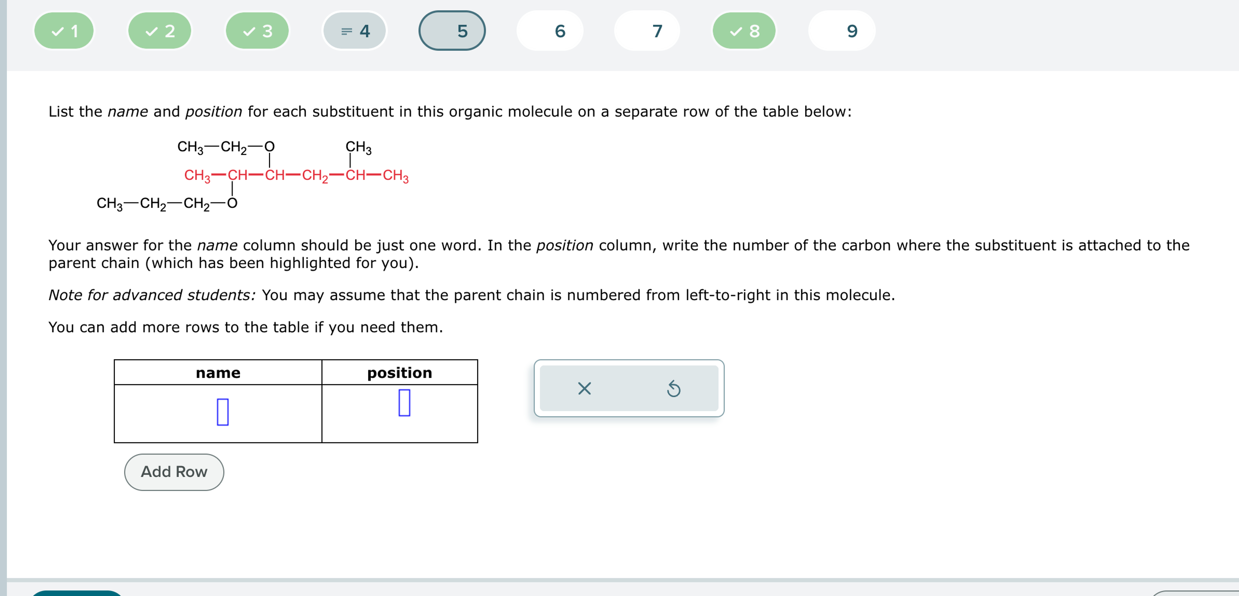 Solved List the name and position for each substituent in | Chegg.com