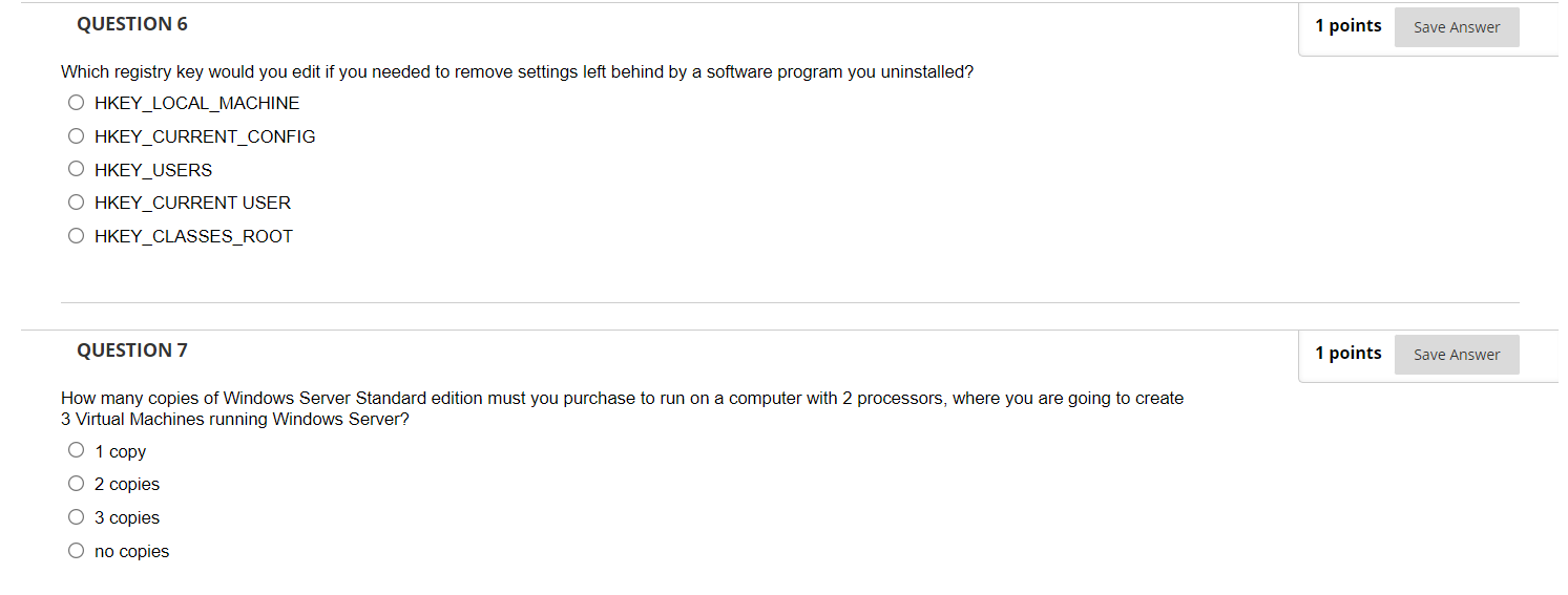 Solved QUESTION 6 1 points Save Answer Which registry key | Chegg.com
