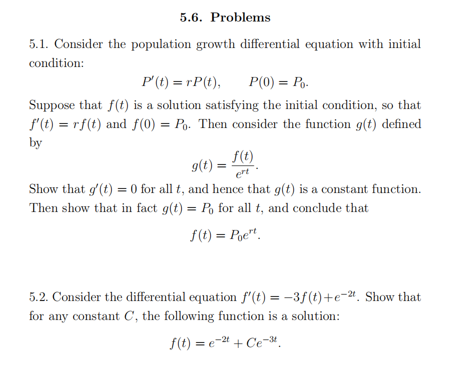 Solved 5 6 Problems 5 1 Consider The Population Growth Chegg Com