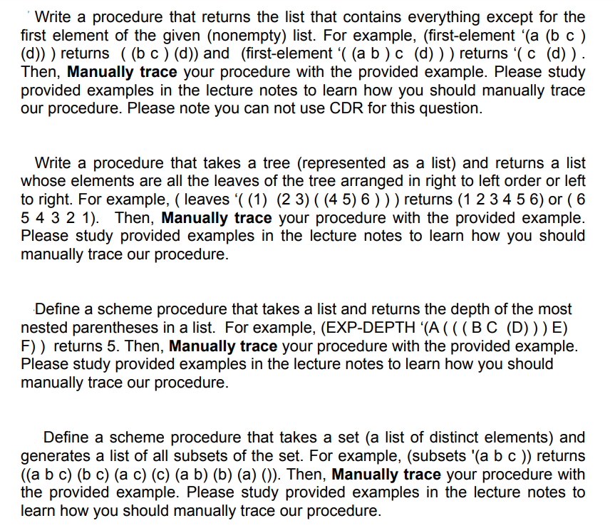 Solved Write a procedure that returns the list that contains | Chegg.com