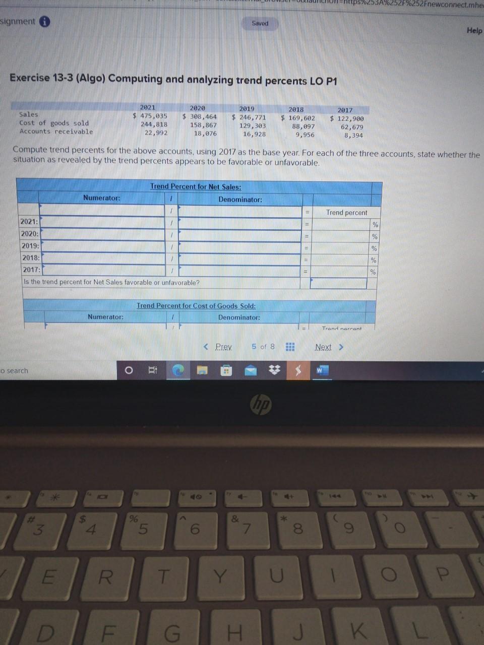 Solved Compute trend percents for the above accounts, using