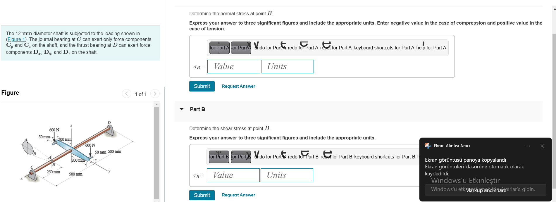 Solved Determine the normal stress at point B.The | Chegg.com