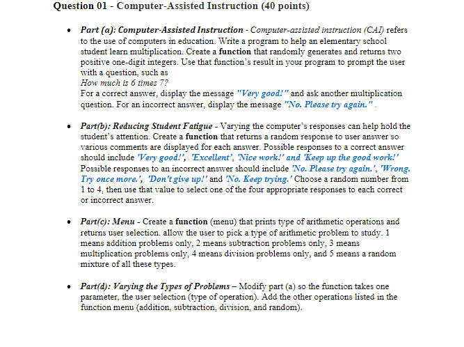Solved - Part (a): Computer-Assisted Instruction - | Chegg.com