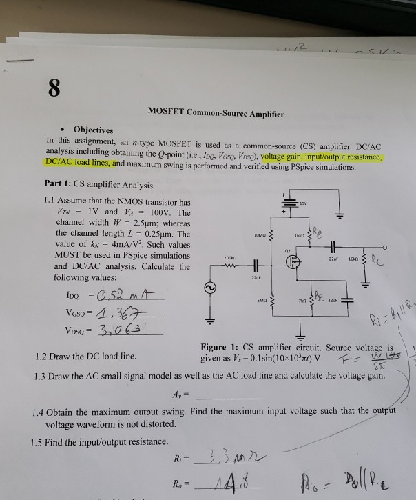 Solved MOSFET CommonSource Amplifier • Objectives In this