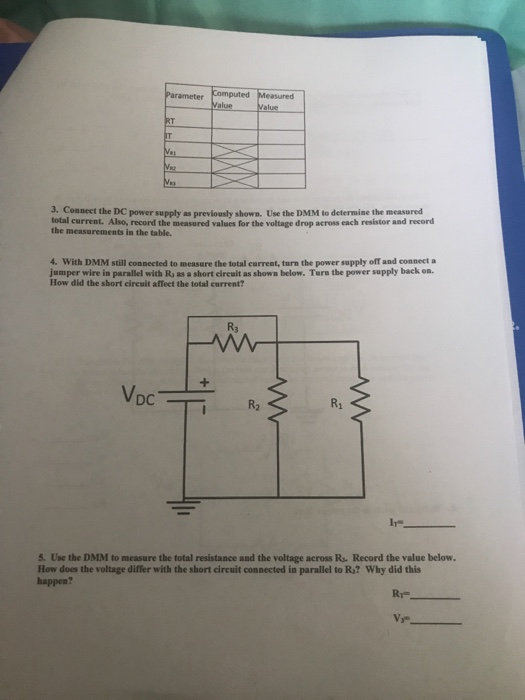 Solved ParameterComputed 3. Connect the DC power supply as | Chegg.com