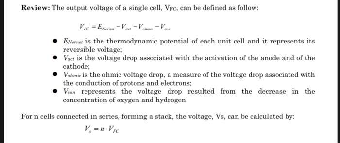 Solved Review: The output voltage of a single cell, Vfc, can | Chegg.com